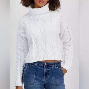 Hollister White Cable Knit Turtleneck Sweater